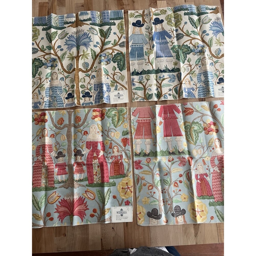 Winhall Fabric Samples 8 Pieces 17" X 17" Linen Blend Life on the Hill Pattern - Picture 2 of 16